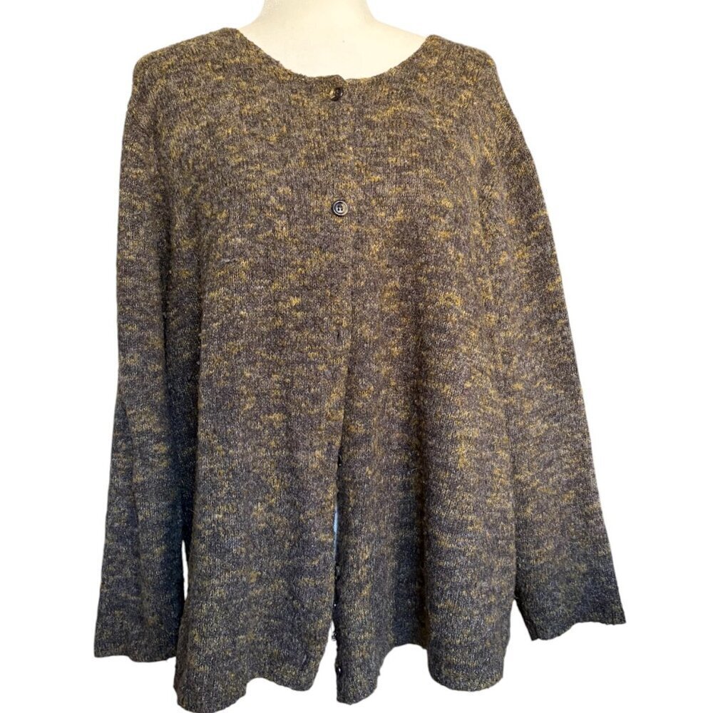 Casual Corner Vintage 1980s Wool Blend Cardigan in Variegated Green